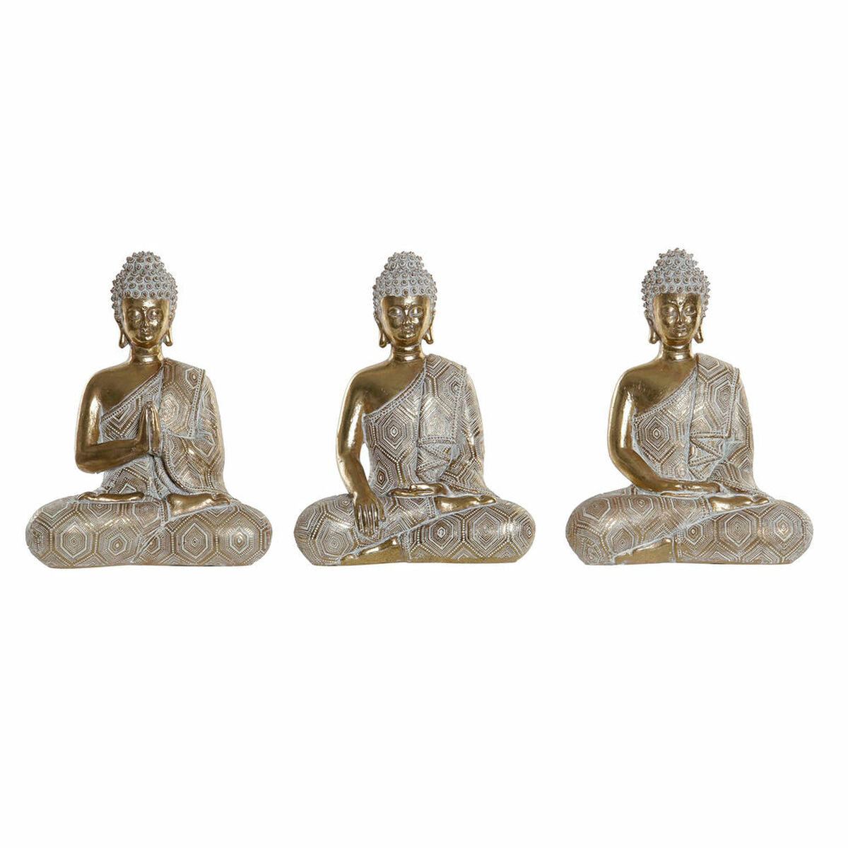 Koristehahmo DKD Home Decor Kullattu Buddha Hartsi (14.5 x 8.5 x 18 cm) (3 pcs)