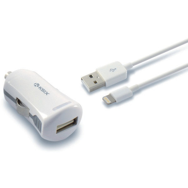 USB-Autolaturi + MFi Sertifioitu Lightning Kaapeli KSIX 2.4 A Valkoinen