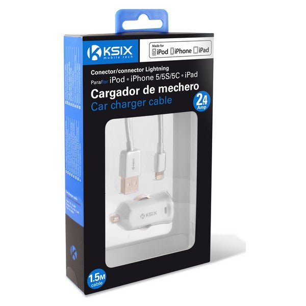 USB-Autolaturi + MFi Sertifioitu Lightning Kaapeli KSIX 2.4 A Valkoinen